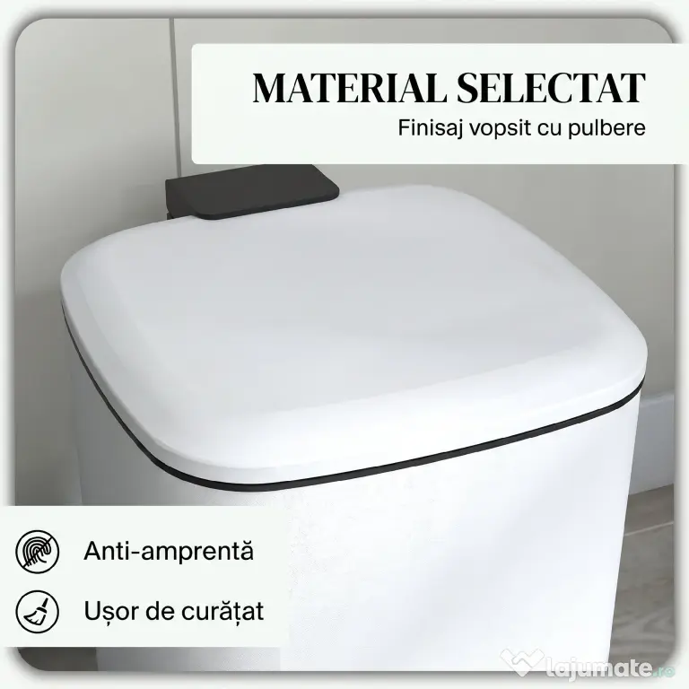 HOMCOM Coș de Gunoi de 12L cu Pedală, Închidere Silențioasă, din Metal și Plastic PP, 24,5x32x34,5 cm, Alb | Aosom Romania