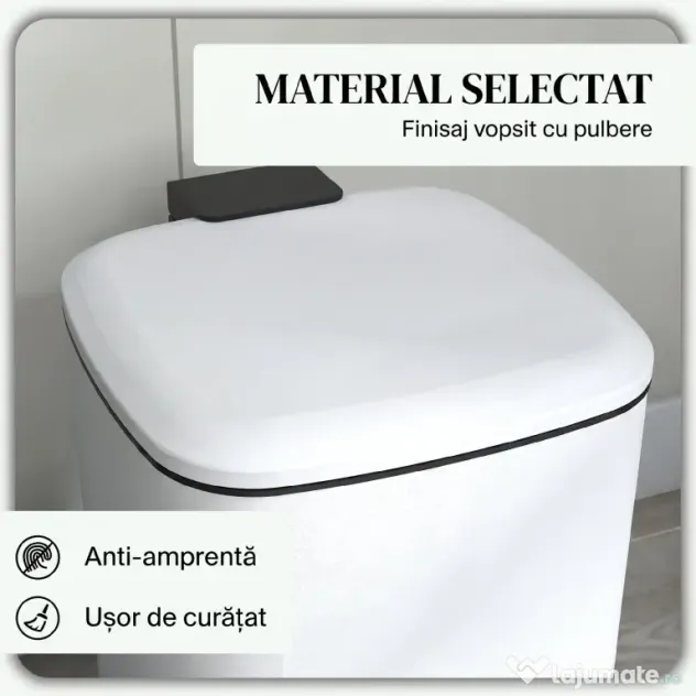 HOMCOM Coș de Gunoi de 12L cu Pedală, Închidere Silențioasă, din Metal și Plastic PP, 24,5x32x34,5 cm, Alb | Aosom Romania