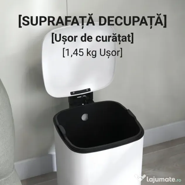 HOMCOM Coș de Gunoi de 12L cu Pedală, Închidere Silențioasă, din Metal și Plastic PP, 24,5x32x34,5 cm, Alb | Aosom Romania