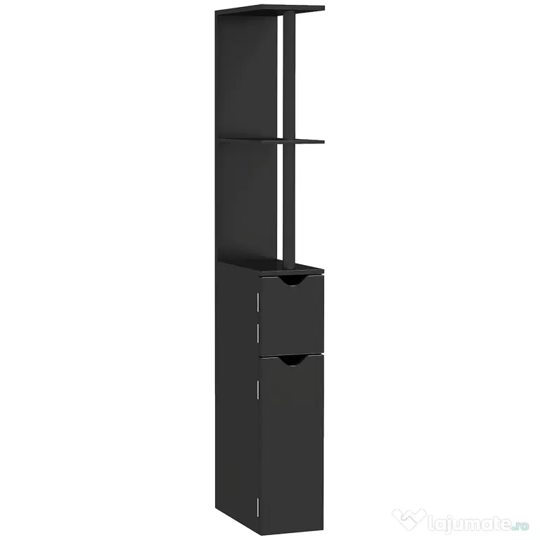 Kleankin Coloană de Baie cu 2 Rafturi și 2 Dulapuri, Mobilier Înalt de Baie Spațios din MDF, 15,2x29,8x118 cm, Negru | Aosom Romania