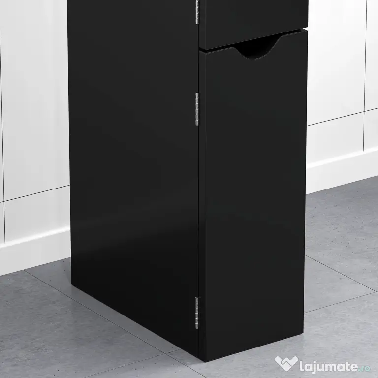Kleankin Coloană de Baie cu 2 Rafturi și 2 Dulapuri, Mobilier Înalt de Baie Spațios din MDF, 15,2x29,8x118 cm, Negru | Aosom Romania