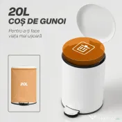 HOMCOM Coș de gunoi cu pedală 20L, capac cu închidere lentă, din metal și PP, 36x30x44.5 cm, crem 