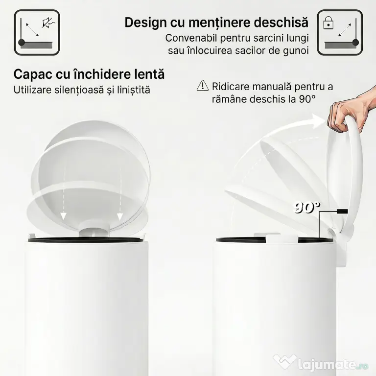 HOMCOM Coș de gunoi cu pedală 20L, capac cu închidere lentă, din metal și PP, 36x30x44.5 cm, crem
