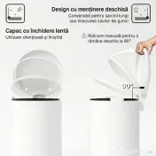 HOMCOM Coș de gunoi cu pedală 20L, capac cu închidere lentă, din metal și PP, 36x30x44.5 cm, crem 