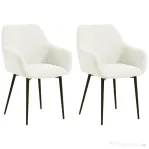 HOMCOM Set 2 Scaune de Dining Nordice Tapițate cu Brațe Curbate din Material Catifelat, 54x57x80 cm, Crem