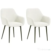HOMCOM Set 2 Scaune de Dining Tapițate în Stil Nordic cu Brațe și Picioare din Oțel, 54x57x80 cm, Alb Crem | Aosom Romania