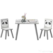 ZONEKIZ Set Masă și 2 Scaune pentru Copii de 3-8 Ani cu Desene de Animale, 60x60x44 cm, Gri | Aosom Romania