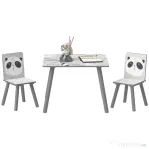 ZONEKIZ Set Masă și 2 Scaune pentru Copii de 3-8 Ani cu Desene de Animale, 60x60x44 cm, Gri