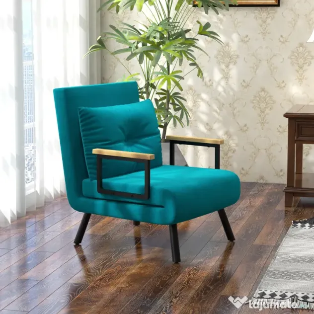 HOMCOM Canapea Extensibilă cu Spătar Reglabil pe 5 Nivele, Canapea Pat Individuală Pliabilă cu Perne, 63x73x81 cm, Albastru | Aosom Romania
