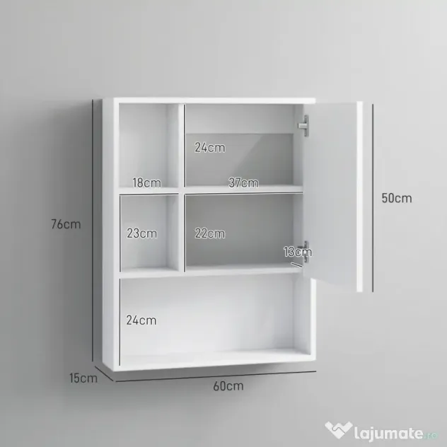 kleankin Dulap de Baie cu Oglindă și Rafturi Reglabile, Dulap Suspendat de Baie cu Ușă, 60x15x76 cm, Alb | Aosom Romania
