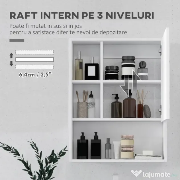 kleankin Dulap de Baie cu Oglindă și Rafturi Reglabile, Dulap Suspendat de Baie cu Ușă, 60x15x76 cm, Alb | Aosom Romania