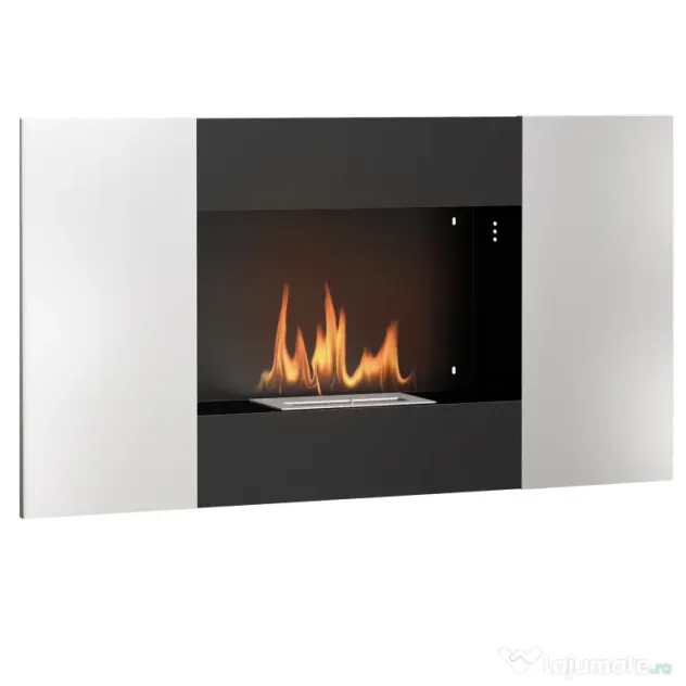 HOMCOM Șemineu Bioetanol 0,9L de Perete din Oțel Inoxidabil, 100x15x54 cm, Negru și Argintiu