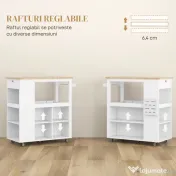 HOMCOM Cărucior Insulă de Bucătărie cu Rafturi Reglabile și Suport pentru Cuțite, Alb | Aosom Romania 