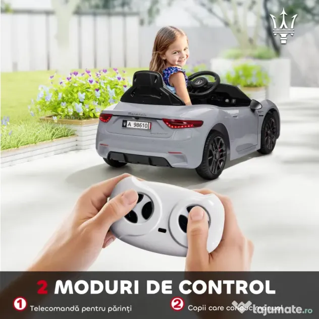 AIYAPLAY Mașină Electrică pentru Copii 3-5 Ani cu 2 Motoare, Telecomandă și Muzică, 98x59x43 cm, Gri | Aosom Romania