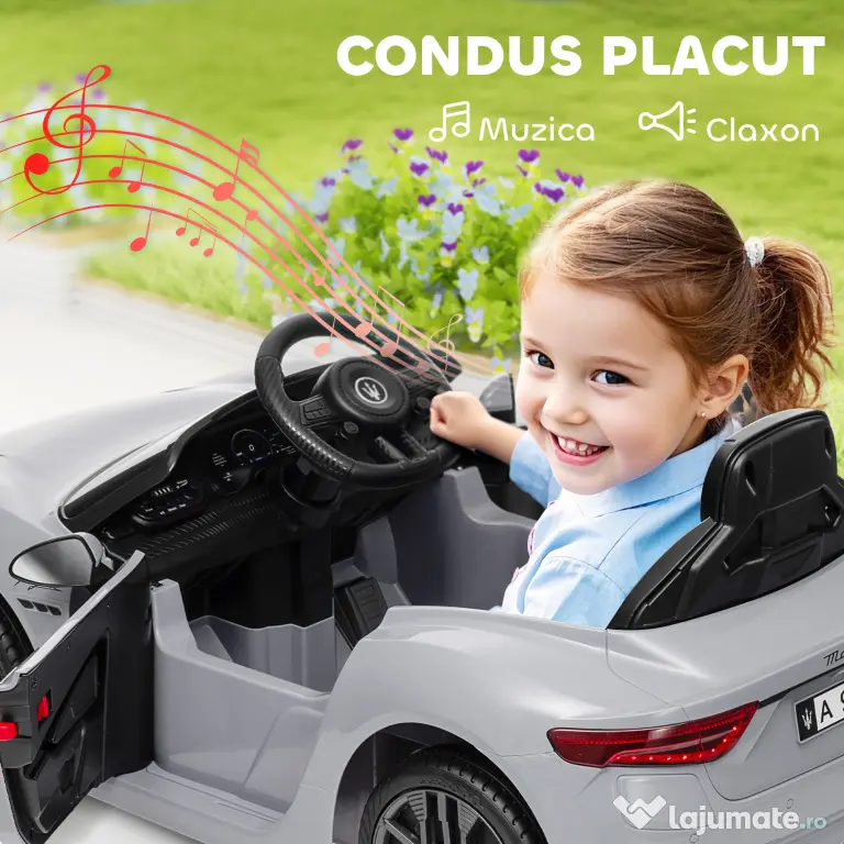 AIYAPLAY Mașină Electrică pentru Copii 3-5 Ani cu 2 Motoare, Telecomandă și Muzică, 98x59x43 cm, Gri | Aosom Romania