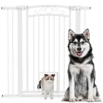 PawHut Ușă de Siguranță pentru Câini de Interior cu 2 Extensii și Ușiță pentru Pisici, 76-104x77 cm, Alb | Aosom Romania