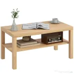 HOMCOM Măsuță de Cafea Dreptunghiulară cu Raft 90x45x44.5cm Lemn Natural