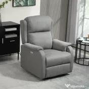 HOMCOM Fotoliu Electric cu Suport pentru Picioare și Priză USB, Fotoliu Rabatabil la 160°, 77x91x106 cm, Gri Deschis | Aosom Romania