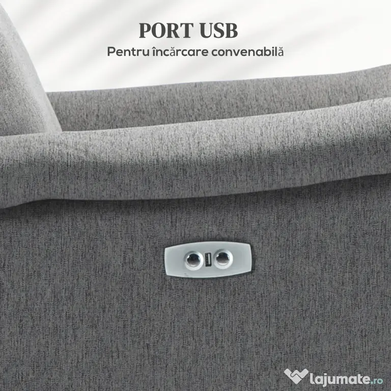 HOMCOM Fotoliu Electric cu Suport pentru Picioare și Priză USB, Fotoliu Rabatabil la 160°, 77x91x106 cm, Gri Deschis | Aosom Romania