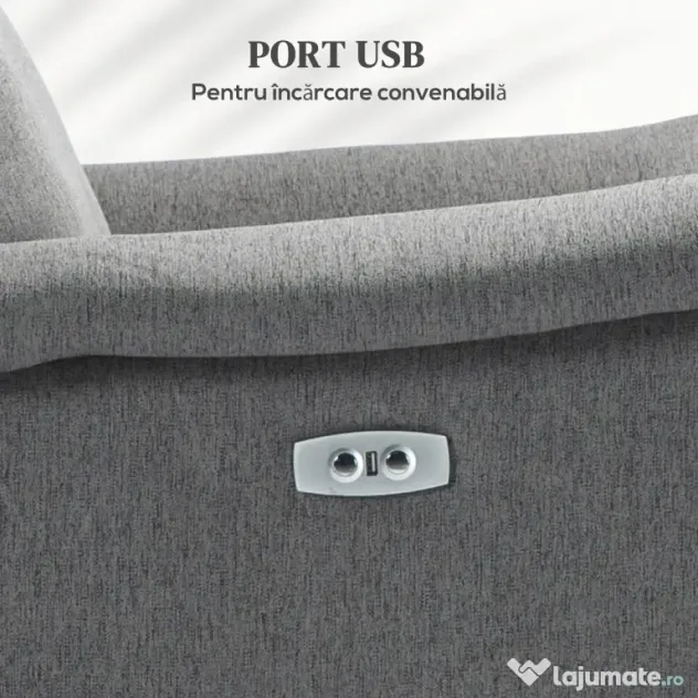 HOMCOM Fotoliu Electric cu Suport pentru Picioare și Priză USB, Fotoliu Rabatabil la 160°, 77x91x106 cm, Gri Deschis | Aosom Romania