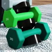 SPORTNOW Set de Gantere de Sală cu Suport Pliabil, 2x1 kg, 2x2 kg, 2x3 kg, Gantere Hexagonale de Metal cu Mâner, Antrenament Fitness Acasă, Multicolor | Aosom Romania