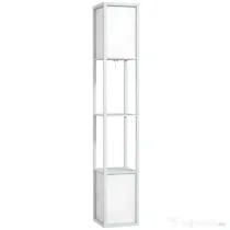 HOMCOM Lampă de Podea Modernă cu 2 Abajururi și 2 Rafturi, Lampă de Podea cu Întrerupător de Picior, 26x26x156 cm, Alb | Aosom Romania