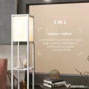 HOMCOM Lampă de Podea Modernă cu 2 Abajururi și 2 Rafturi, Lampă de Podea cu Întrerupător de Picior, 26x26x156 cm, Alb | Aosom Romania