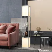 HOMCOM Lampă de Podea Modernă cu 2 Abajururi și 2 Rafturi, Lampă de Podea cu Întrerupător de Picior, 26x26x156 cm, Alb | Aosom Romania