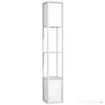 HOMCOM Lampă de podea modernă cu 2 abajururi și 2 rafturi pentru becuri E27, putere max. 40W, 26x26x156 cm, alb