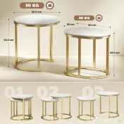 HOMCOM Set 2 Măsuțe de Cafea cu Blat cu Efect de Marmură din MDF și Oțel, Ø50x50.5 cm și 60x36x43.5 cm, Alb și Auriu | Aosom Romania 