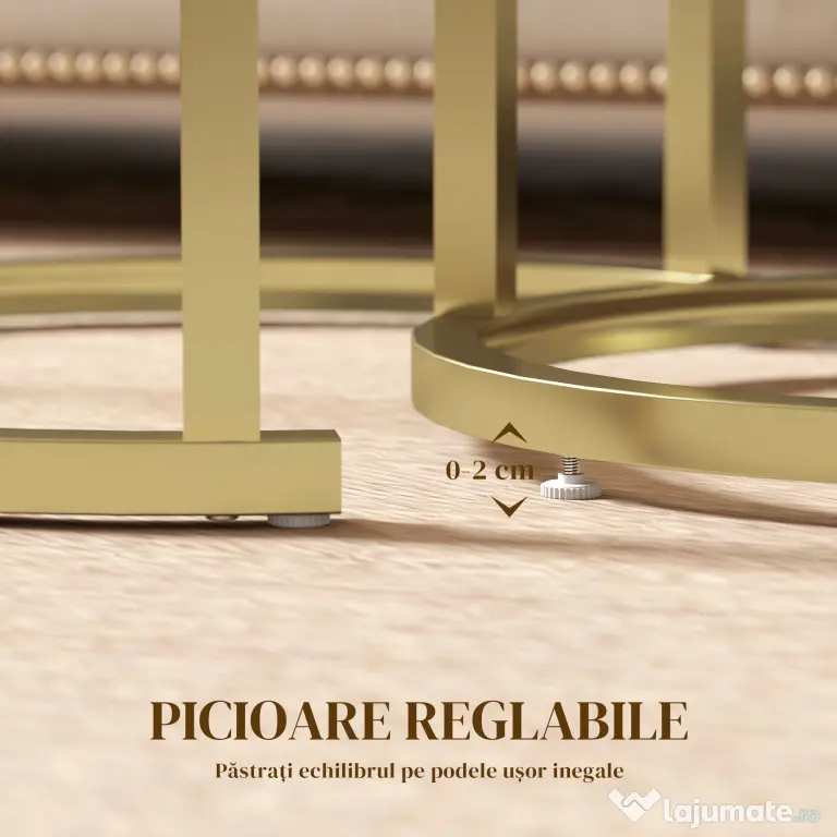 HOMCOM Set 2 Măsuțe de Cafea cu Blat cu Efect de Marmură din MDF și Oțel, Ø50x50.5 cm și 60x36x43.5 cm, Alb și Auriu | Aosom Romania