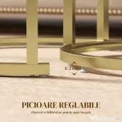 HOMCOM Set 2 Măsuțe de Cafea cu Blat cu Efect de Marmură din MDF și Oțel, Ø50x50.5 cm și 60x36x43.5 cm, Alb și Auriu | Aosom Romania 