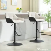 HOMCOM Set 2 Scaune de Bar cu Spătar, Tetiară și Brațe și Bază Antiderapantă, 52,5x53x86,5-108 cm, Gri Deschis | Aosom Romania 