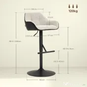 HOMCOM Set 2 Scaune de Bar cu Spătar, Tetiară și Brațe și Bază Antiderapantă, 52,5x53x86,5-108 cm, Gri Deschis | Aosom Romania 