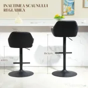 HOMCOM Set 2 Scaune de Bar cu Spătar, Tetiară și Brațe și Bază Antiderapantă, 52,5x53x86,5-108 cm, Gri Deschis | Aosom Romania 