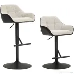 HOMCOM Set 2 Scaune Tapițate Reglabile pe Înălțime cu Spătar și Brațe, 52,5x53x86,5-108 cm, Negru și Gri Deschis