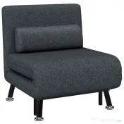 HOMCOM Fotoliu Pat 3 în 1 cu Spătar Reglabil pe 5 Nivele și Pernă, Canapea Pat Pliabilă, 75x70x75 cm, Gri Închis | Aosom Romania 