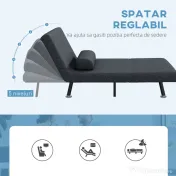 HOMCOM Fotoliu Pat 3 în 1 cu Spătar Reglabil pe 5 Nivele și Pernă, Canapea Pat Pliabilă, 75x70x75 cm, Gri Închis | Aosom Romania 