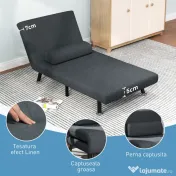 HOMCOM Fotoliu Pat 3 în 1 cu Spătar Reglabil pe 5 Nivele și Pernă, Canapea Pat Pliabilă, 75x70x75 cm, Gri Închis | Aosom Romania 