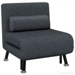 HOMCOM Fotoliu Pat 3 în 1 cu Spătar Reglabil și Pernă, din Material Textil cu Efect de In și Oțel, Gri Închis