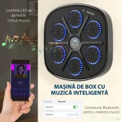SPORTNOW Aparat de Box Muzical Montat pe Perete cu 9 Viteze, Conexiune Bluetooth și Mănuși, 41.8x44.6x7.5 cm, Negru și Albastru 