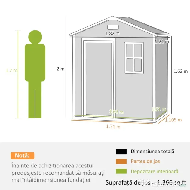 Outsunny Magazie de Grădină, Magazie din Plastic cu Podea, Fereastră, Ușă cu Blocare și Grile de Ventilație, Gri | Aosom Romania