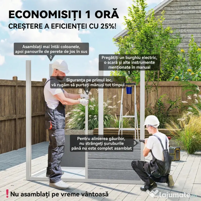 Outsunny Magazie de Grădină, Magazie din Plastic cu Podea, Fereastră, Ușă cu Blocare și Grile de Ventilație, Gri | Aosom Romania