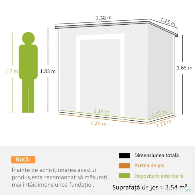 Outsunny Căsuță de Grădina pentru Unelte cu Podea, 2 Uși, Încuietoare și Acoperiș Înclinat, 238x125x183 cm, Gri | Aosom Romania