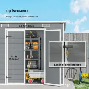 Outsunny Căsuță de Grădina pentru Unelte cu Podea, 2 Uși, Încuietoare și Acoperiș Înclinat, 238x125x183 cm, Gri | Aosom Romania 
