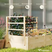 Outsunny Jardinieră Înălțată din Lemn cu 3 Suporturi pentru Plante, 119x62,5x64 cm, Natural | Aosom Romania 