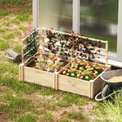 Outsunny Jardinieră Înălțată din Lemn cu 3 Suporturi pentru Plante, 119x62,5x64 cm, Natural | Aosom Romania 