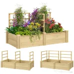 Outsunny Jardinieră Înălțată din Lemn cu 3 Suporturi pentru Plante, 119x62,5x64 cm, Natural