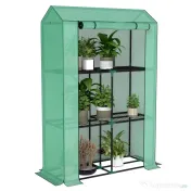 Outsunny Sera Mini cu 3 Niveluri, Copertină din PE cu Armătură și Ușă Rulabilă, 100x40x150 cm, Verde | Aosom Romania 