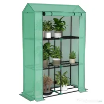 Outsunny Sera Mini cu 3 Niveluri, Copertină din PE cu Armătură și Ușă Rulabilă, 100x40x150 cm, Verde | Aosom Romania